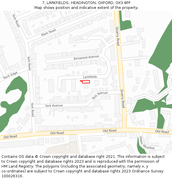 7, LARKFIELDS, HEADINGTON, OXFORD, OX3 8PF: Location map and indicative extent of plot