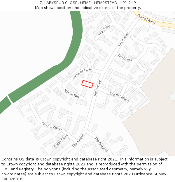 7, LARKSPUR CLOSE, HEMEL HEMPSTEAD, HP1 2HP: Location map and indicative extent of plot