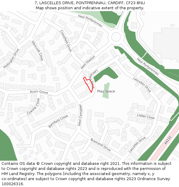 7, LASCELLES DRIVE, PONTPRENNAU, CARDIFF, CF23 8NU: Location map and indicative extent of plot