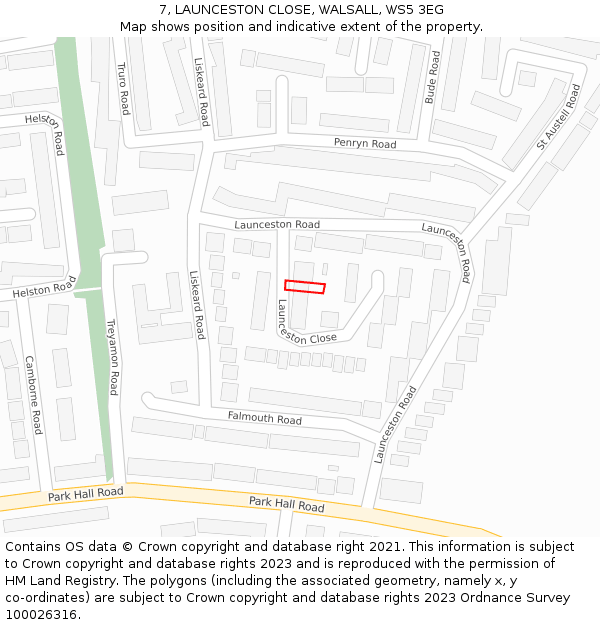 7, LAUNCESTON CLOSE, WALSALL, WS5 3EG: Location map and indicative extent of plot