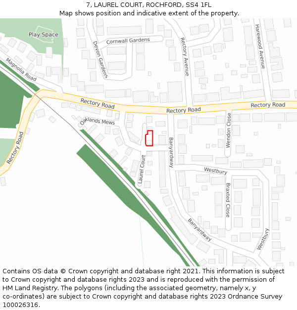 7, LAUREL COURT, ROCHFORD, SS4 1FL: Location map and indicative extent of plot