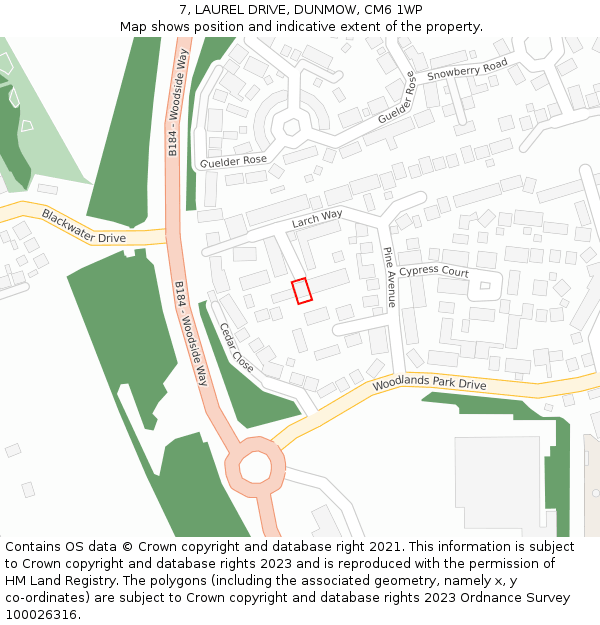 7, LAUREL DRIVE, DUNMOW, CM6 1WP: Location map and indicative extent of plot