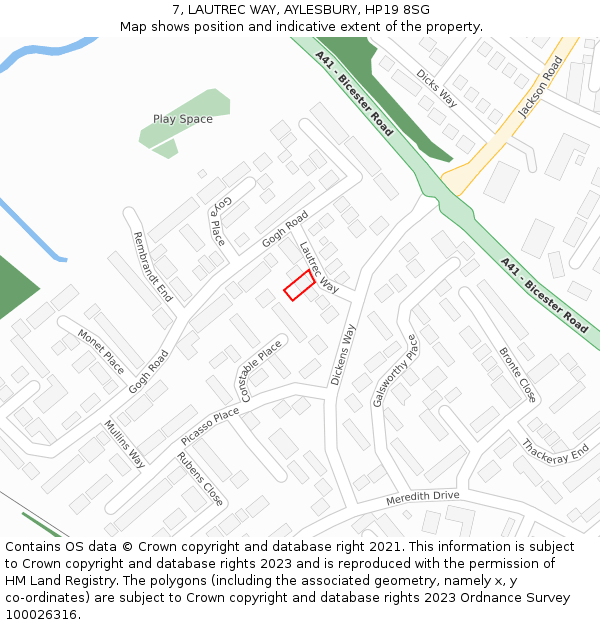 7, LAUTREC WAY, AYLESBURY, HP19 8SG: Location map and indicative extent of plot