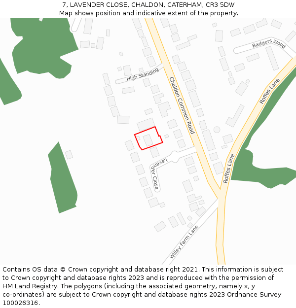 7, LAVENDER CLOSE, CHALDON, CATERHAM, CR3 5DW: Location map and indicative extent of plot