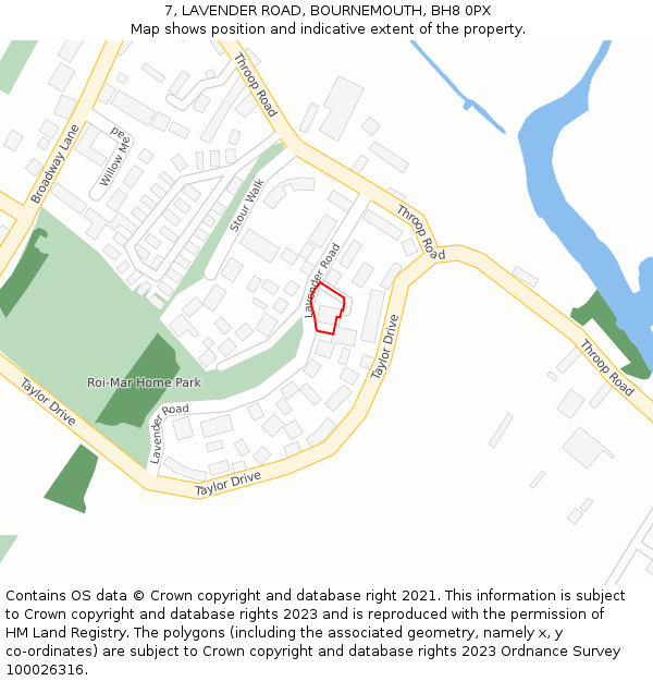 7, LAVENDER ROAD, BOURNEMOUTH, BH8 0PX: Location map and indicative extent of plot