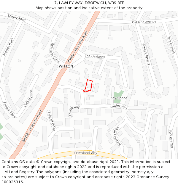 7, LAWLEY WAY, DROITWICH, WR9 8FB: Location map and indicative extent of plot