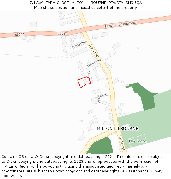 7, LAWN FARM CLOSE, MILTON LILBOURNE, PEWSEY, SN9 5QA: Location map and indicative extent of plot