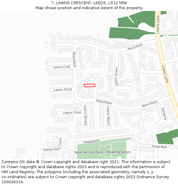 7, LAWNS CRESCENT, LEEDS, LS12 5RW: Location map and indicative extent of plot