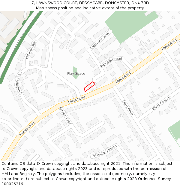 7, LAWNSWOOD COURT, BESSACARR, DONCASTER, DN4 7BD: Location map and indicative extent of plot
