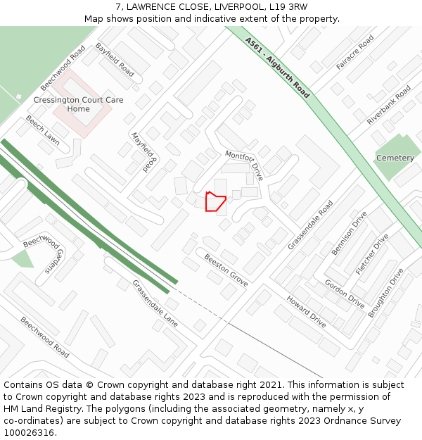 7, LAWRENCE CLOSE, LIVERPOOL, L19 3RW: Location map and indicative extent of plot