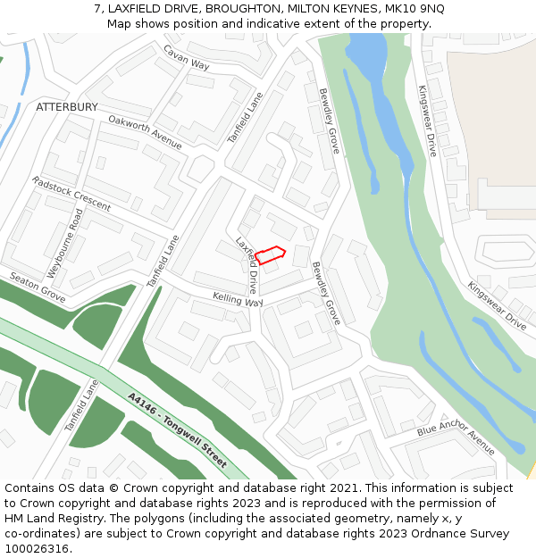 7, LAXFIELD DRIVE, BROUGHTON, MILTON KEYNES, MK10 9NQ: Location map and indicative extent of plot