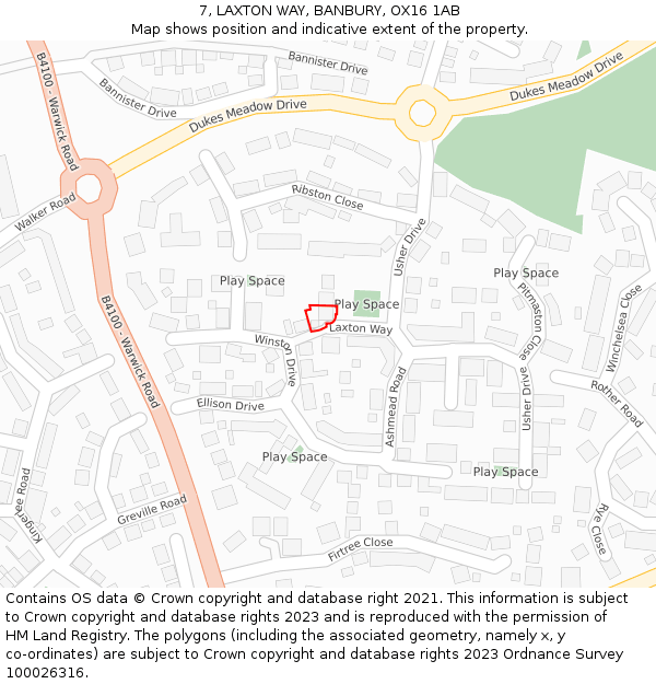 7, LAXTON WAY, BANBURY, OX16 1AB: Location map and indicative extent of plot