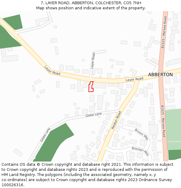 7, LAYER ROAD, ABBERTON, COLCHESTER, CO5 7NH: Location map and indicative extent of plot