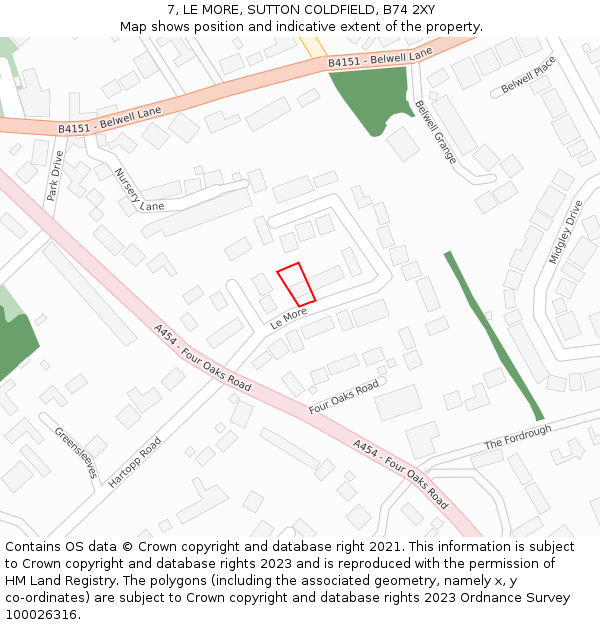 7, LE MORE, SUTTON COLDFIELD, B74 2XY: Location map and indicative extent of plot