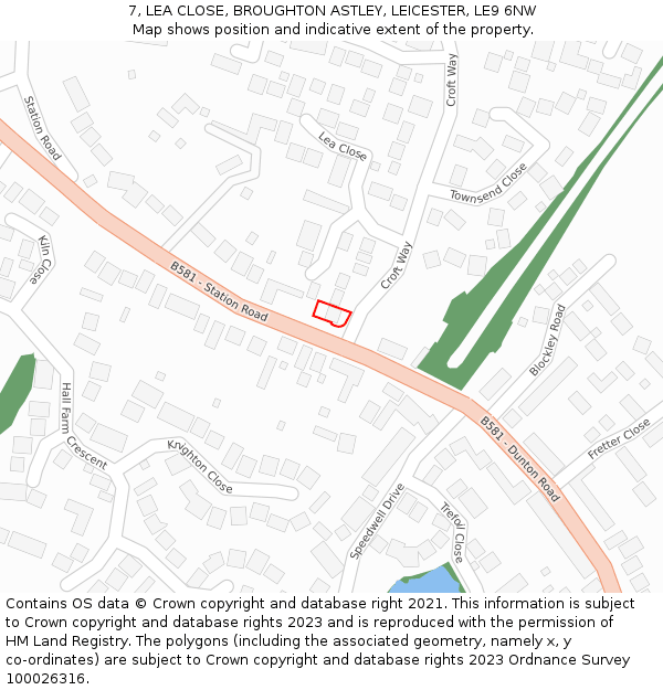 7, LEA CLOSE, BROUGHTON ASTLEY, LEICESTER, LE9 6NW: Location map and indicative extent of plot