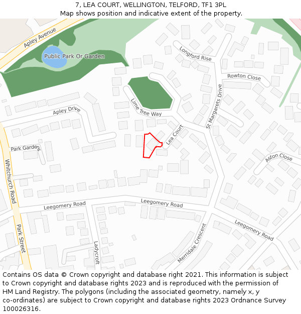 7, LEA COURT, WELLINGTON, TELFORD, TF1 3PL: Location map and indicative extent of plot