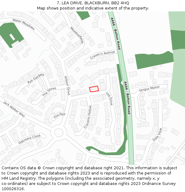 7, LEA DRIVE, BLACKBURN, BB2 4HQ: Location map and indicative extent of plot