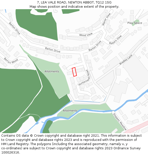7, LEA VALE ROAD, NEWTON ABBOT, TQ12 1SG: Location map and indicative extent of plot