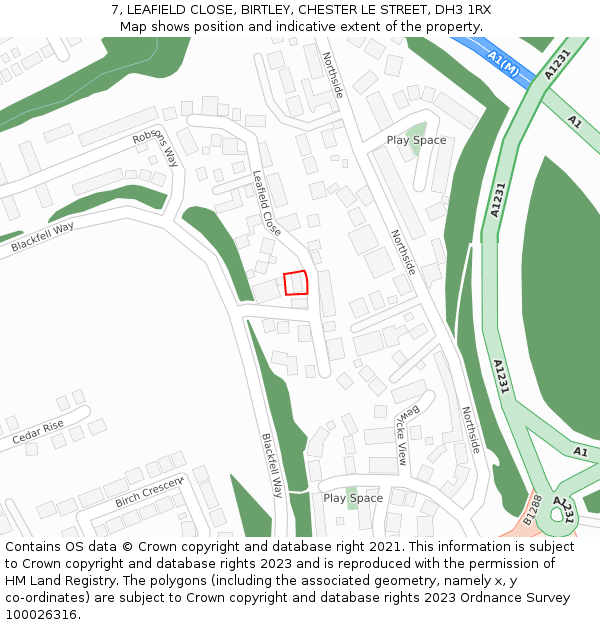 7, LEAFIELD CLOSE, BIRTLEY, CHESTER LE STREET, DH3 1RX: Location map and indicative extent of plot