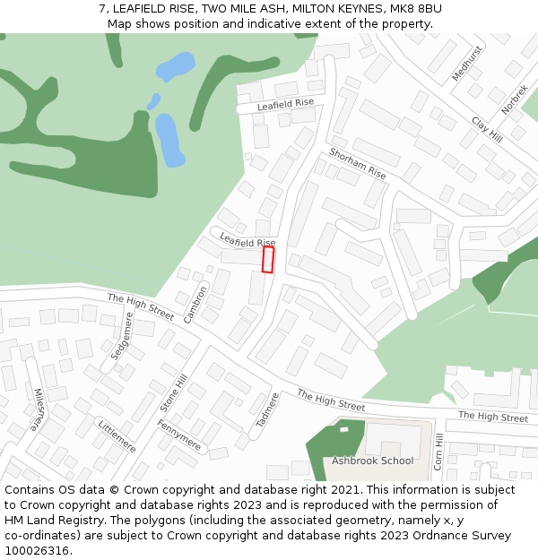 7, LEAFIELD RISE, TWO MILE ASH, MILTON KEYNES, MK8 8BU: Location map and indicative extent of plot