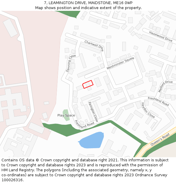 7, LEAMINGTON DRIVE, MAIDSTONE, ME16 0WP: Location map and indicative extent of plot