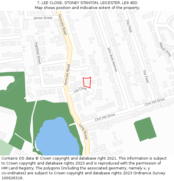 7, LEE CLOSE, STONEY STANTON, LEICESTER, LE9 4ED: Location map and indicative extent of plot