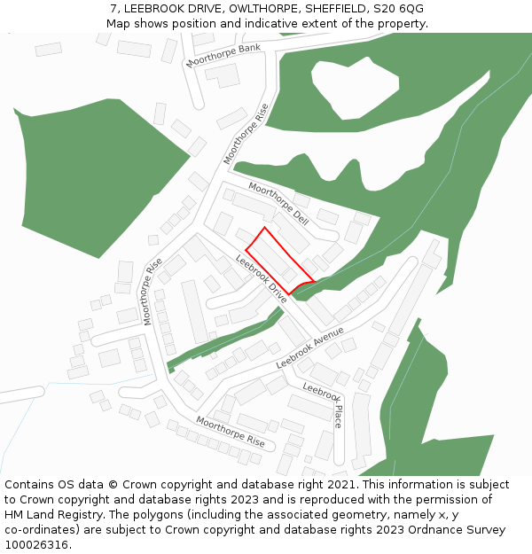 7, LEEBROOK DRIVE, OWLTHORPE, SHEFFIELD, S20 6QG: Location map and indicative extent of plot