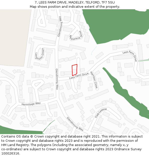 7, LEES FARM DRIVE, MADELEY, TELFORD, TF7 5SU: Location map and indicative extent of plot