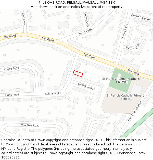 7, LEIGHS ROAD, PELSALL, WALSALL, WS4 1BX: Location map and indicative extent of plot