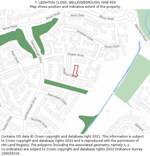 7, LEIGHTON CLOSE, WELLINGBOROUGH, NN8 4SX: Location map and indicative extent of plot