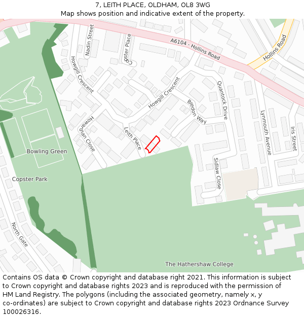 7, LEITH PLACE, OLDHAM, OL8 3WG: Location map and indicative extent of plot