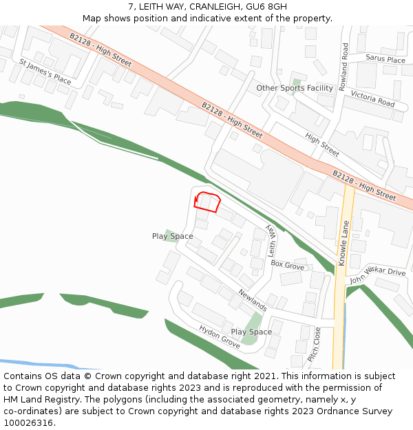 7, LEITH WAY, CRANLEIGH, GU6 8GH: Location map and indicative extent of plot