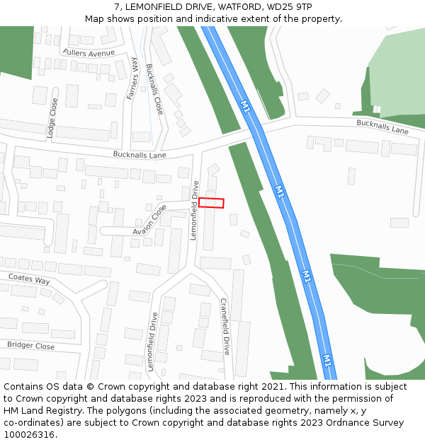 7, LEMONFIELD DRIVE, WATFORD, WD25 9TP: Location map and indicative extent of plot