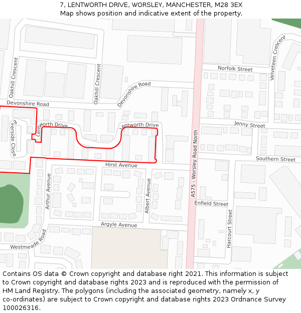 7, LENTWORTH DRIVE, WORSLEY, MANCHESTER, M28 3EX: Location map and indicative extent of plot