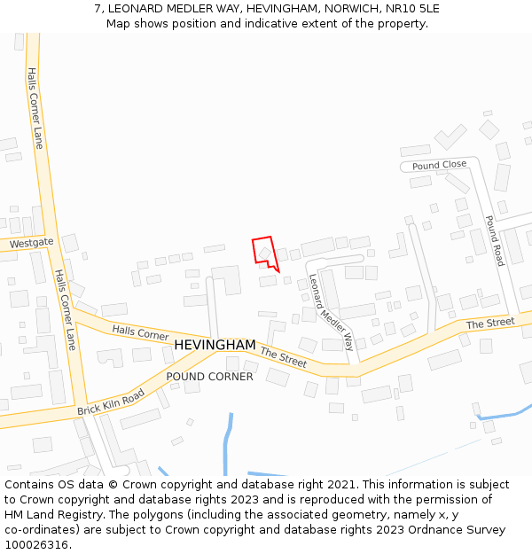 7, LEONARD MEDLER WAY, HEVINGHAM, NORWICH, NR10 5LE: Location map and indicative extent of plot