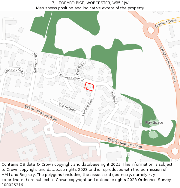 7, LEOPARD RISE, WORCESTER, WR5 1JW: Location map and indicative extent of plot