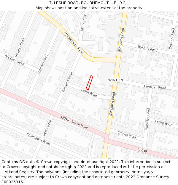 7, LESLIE ROAD, BOURNEMOUTH, BH9 2JH: Location map and indicative extent of plot