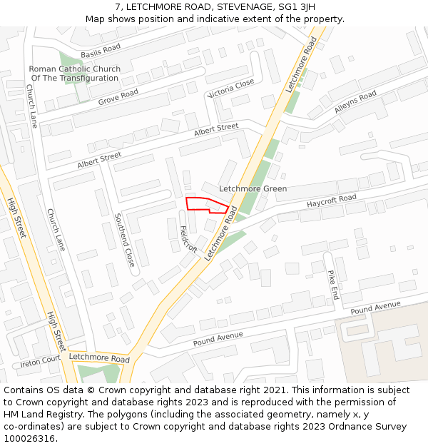 7, LETCHMORE ROAD, STEVENAGE, SG1 3JH: Location map and indicative extent of plot