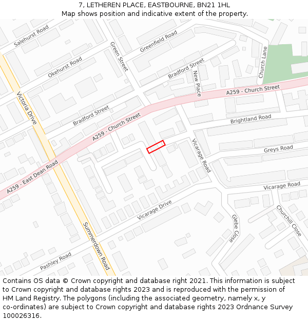 7, LETHEREN PLACE, EASTBOURNE, BN21 1HL: Location map and indicative extent of plot