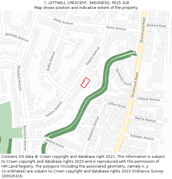 7, LETTWELL CRESCENT, SKEGNESS, PE25 3LB: Location map and indicative extent of plot