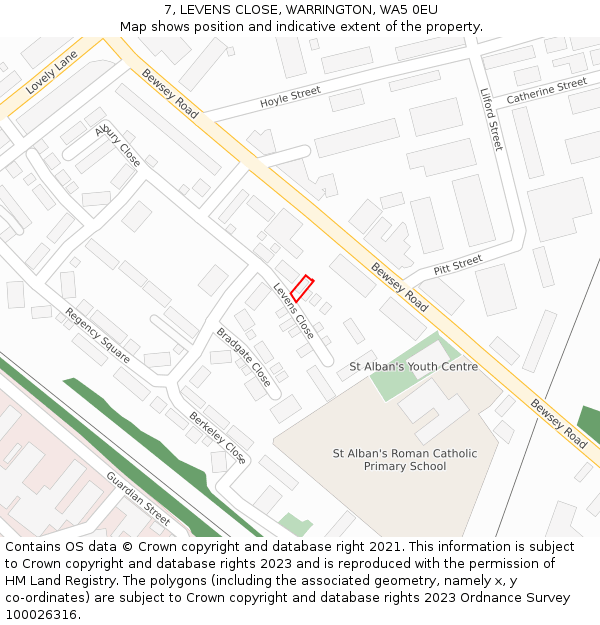 7, LEVENS CLOSE, WARRINGTON, WA5 0EU: Location map and indicative extent of plot