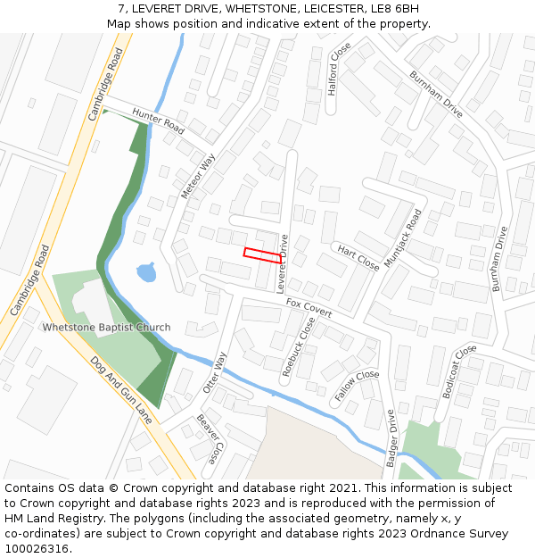 7, LEVERET DRIVE, WHETSTONE, LEICESTER, LE8 6BH: Location map and indicative extent of plot