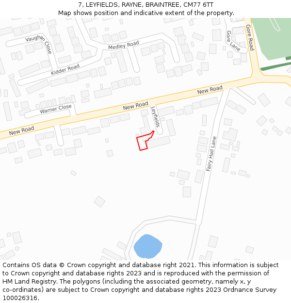 7, LEYFIELDS, RAYNE, BRAINTREE, CM77 6TT: Location map and indicative extent of plot