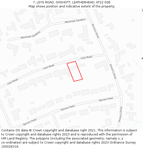 7, LEYS ROAD, OXSHOTT, LEATHERHEAD, KT22 0QE: Location map and indicative extent of plot