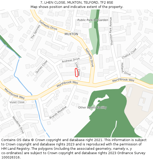 7, LHEN CLOSE, MUXTON, TELFORD, TF2 8SE: Location map and indicative extent of plot