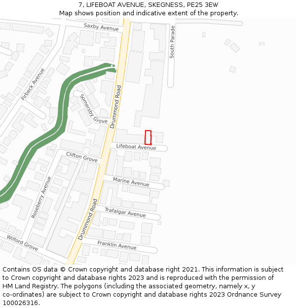 7, LIFEBOAT AVENUE, SKEGNESS, PE25 3EW: Location map and indicative extent of plot