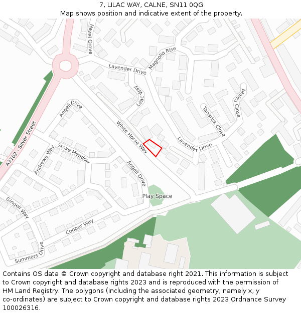 7, LILAC WAY, CALNE, SN11 0QG: Location map and indicative extent of plot