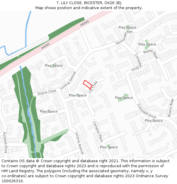 7, LILY CLOSE, BICESTER, OX26 3EJ: Location map and indicative extent of plot