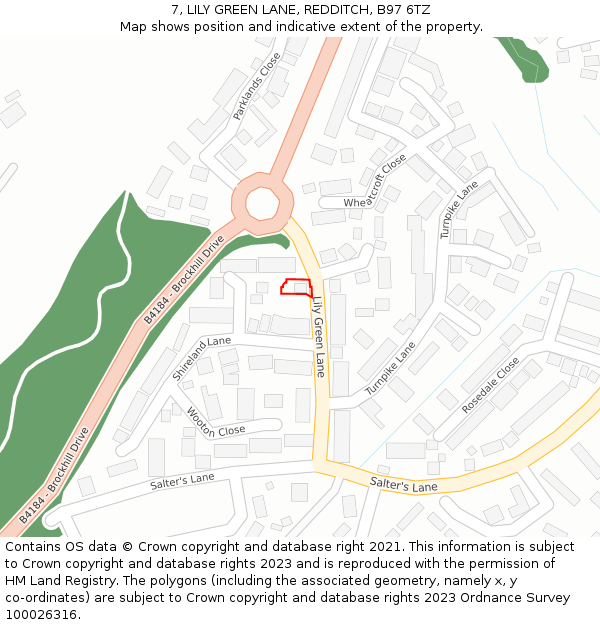 7, LILY GREEN LANE, REDDITCH, B97 6TZ: Location map and indicative extent of plot