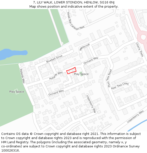 7, LILY WALK, LOWER STONDON, HENLOW, SG16 6NJ: Location map and indicative extent of plot